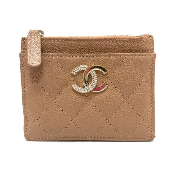 CHANEL Coco Mark Matelasse Wallet Compact Bi-fold Caviar Skin Women's Beige - Picture 1 of 10